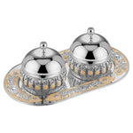 Load image into Gallery viewer, Flower Oval Designer Tray with pair of Enamel Candy Jar With Lid Peach