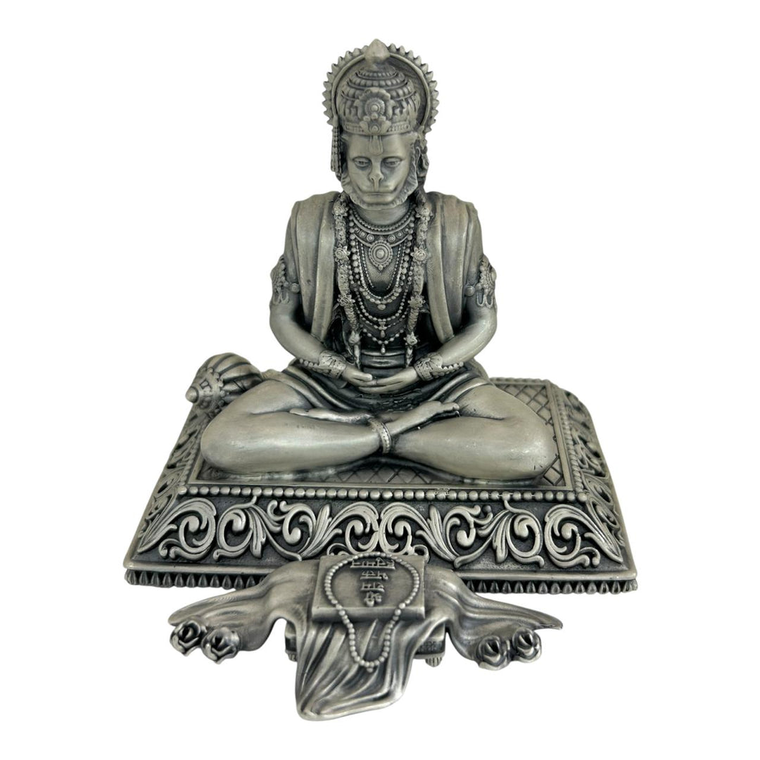 MEDITATION HANUMAN JI PURE SILVER IDOL 925 ( ANTIQUE)