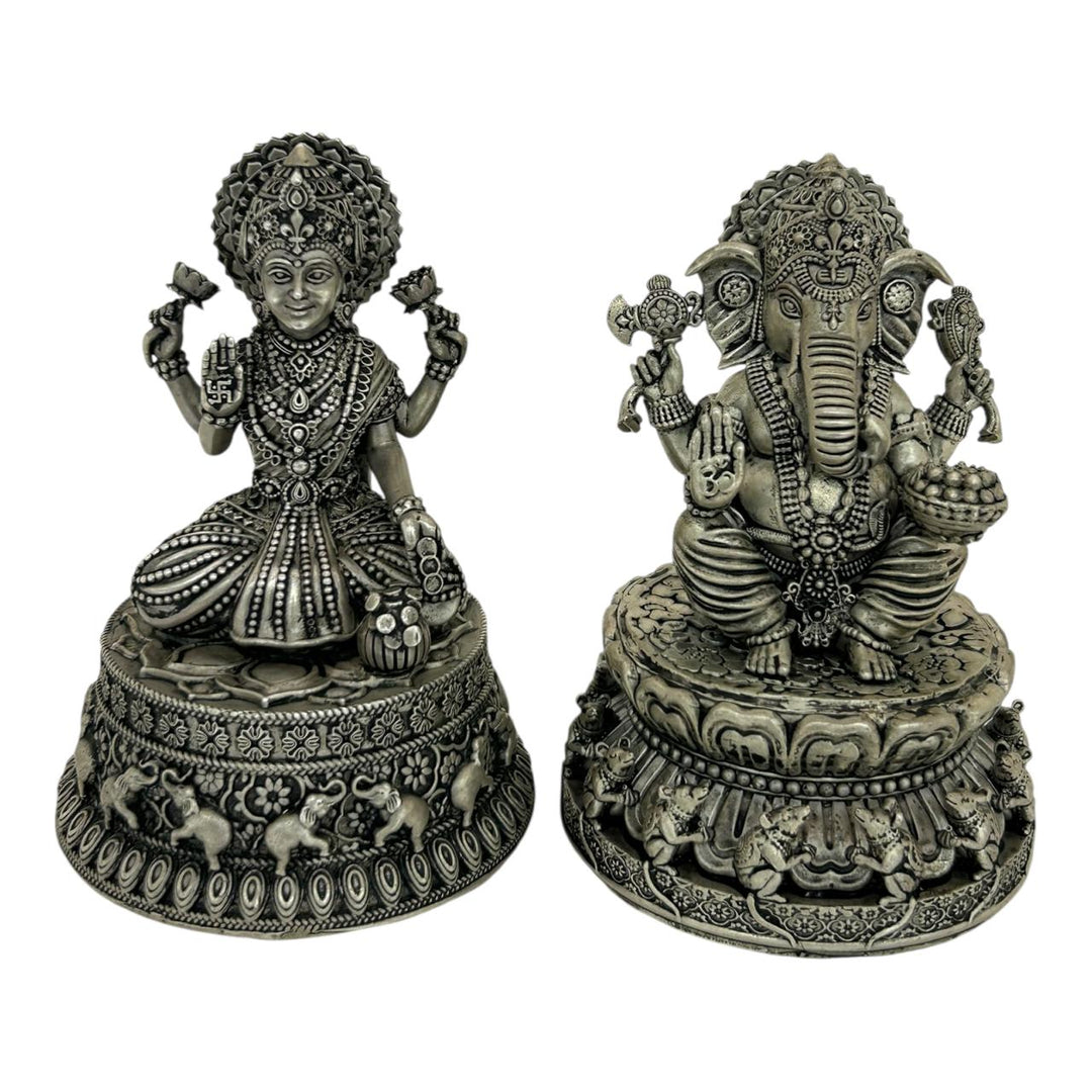 GANESHA LAXMI PURE SILVER IDOL 925 (ANTIQUE)