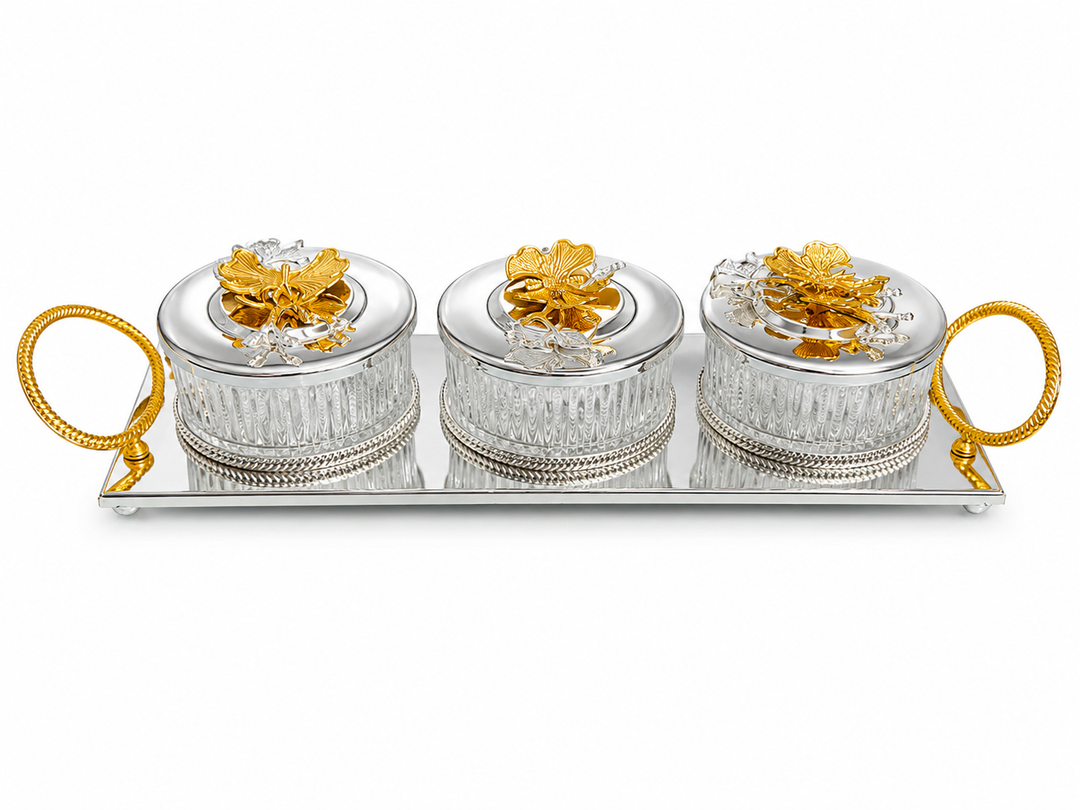 3 GLASS BOWL WITH TRAY