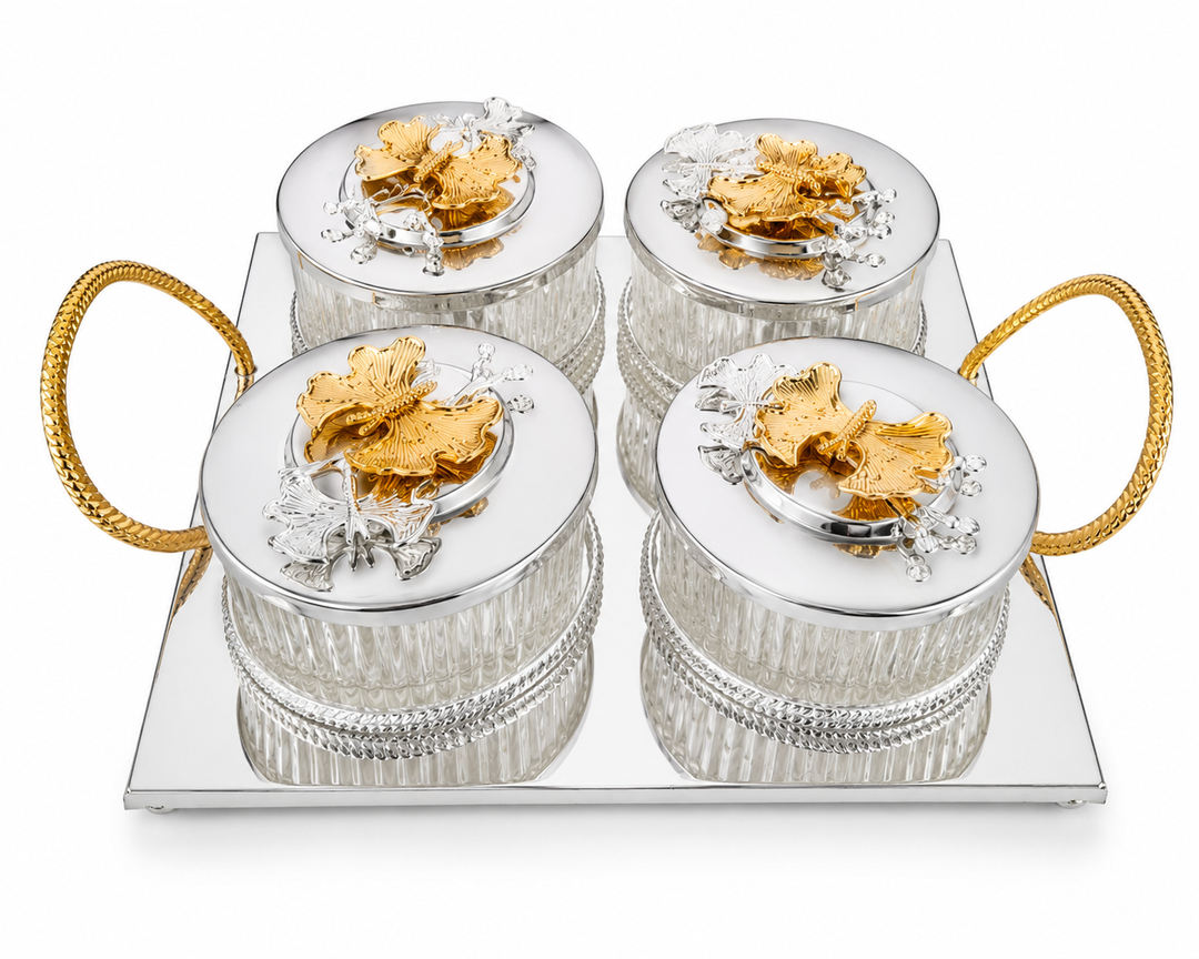 4 GLASS BOWL WITH TRAY