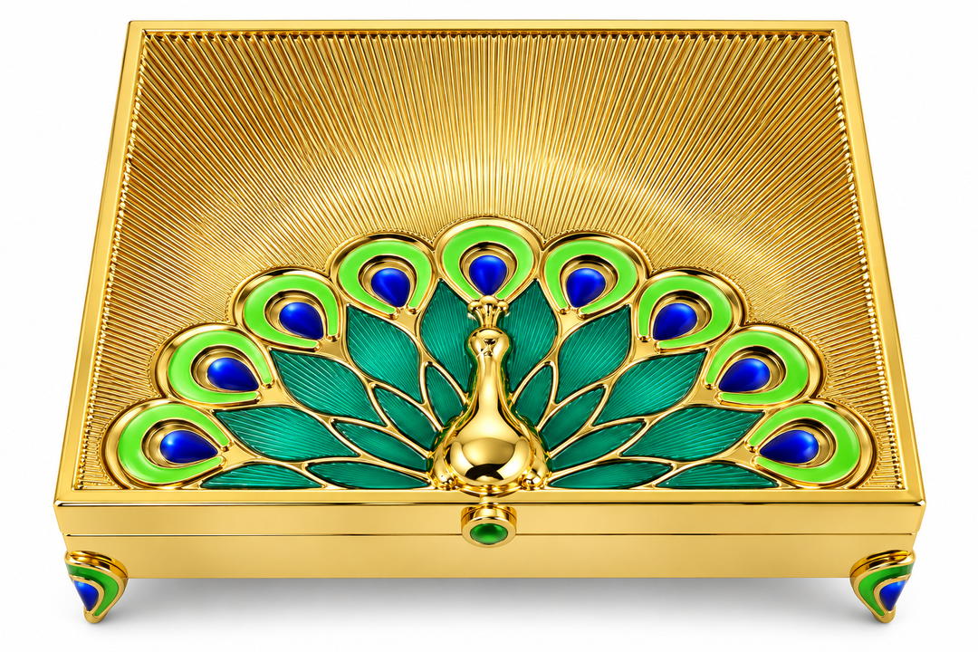 SQUARE PEACOCK BOX GOLDEN