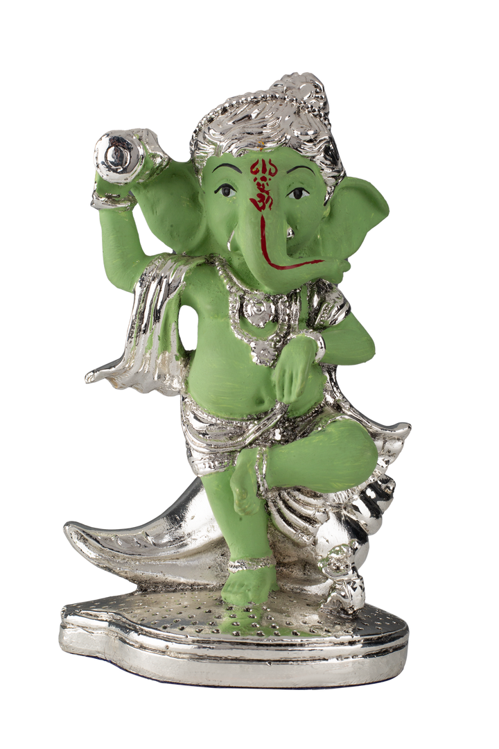 Silver Dancing Ganesh ji with Green Body