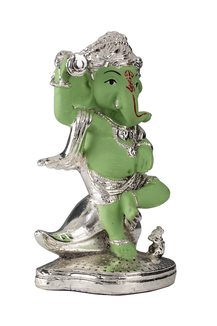 Silver Dancing Ganesh ji with Green Body