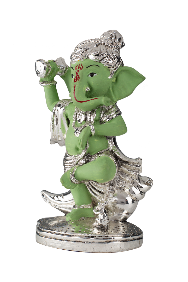 Silver Dancing Ganesh ji with Green Body