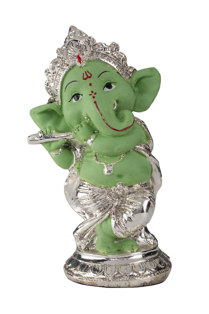 Silver Dancing Ganesh ji with Green Body