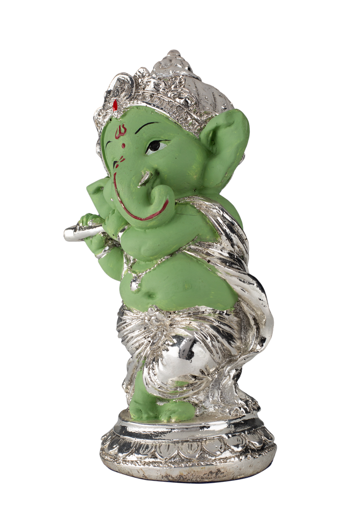 Silver Dancing Ganesh ji with Green Body