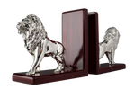 Load image into Gallery viewer, Silver Lion on wooden stand
