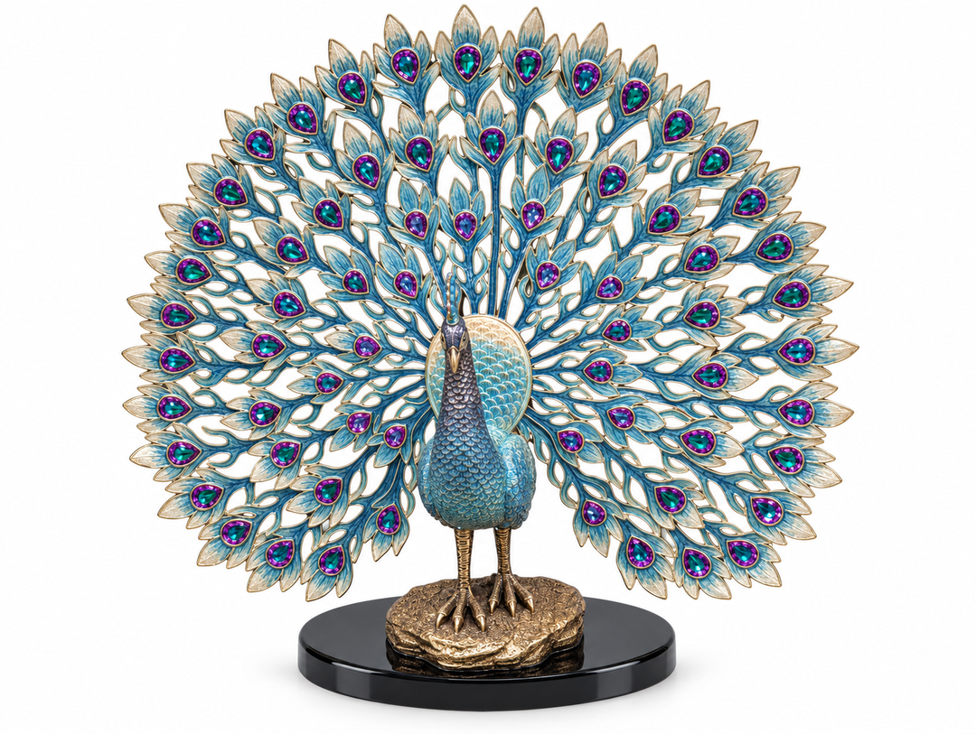 PEACOCK SPREADING TAIL-ENAMELED