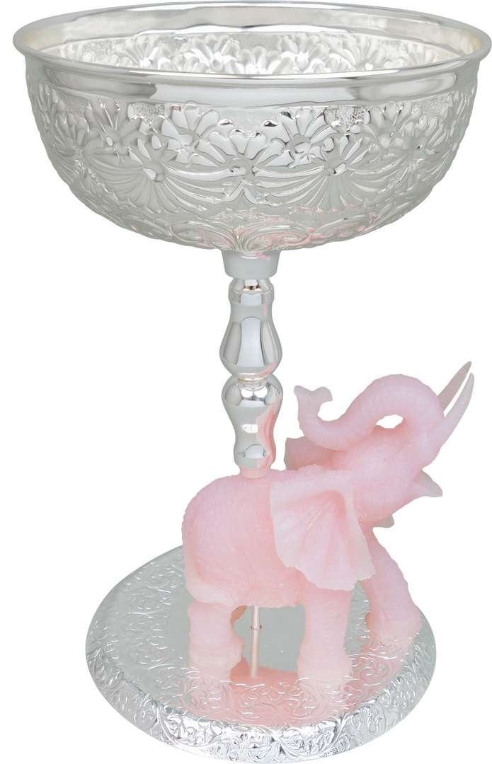 Silver vine bowl with pink elephant