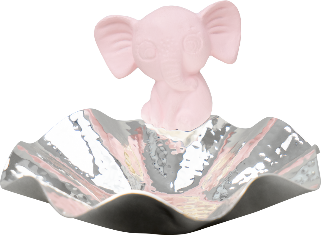 Silver pink elephant serving bowl