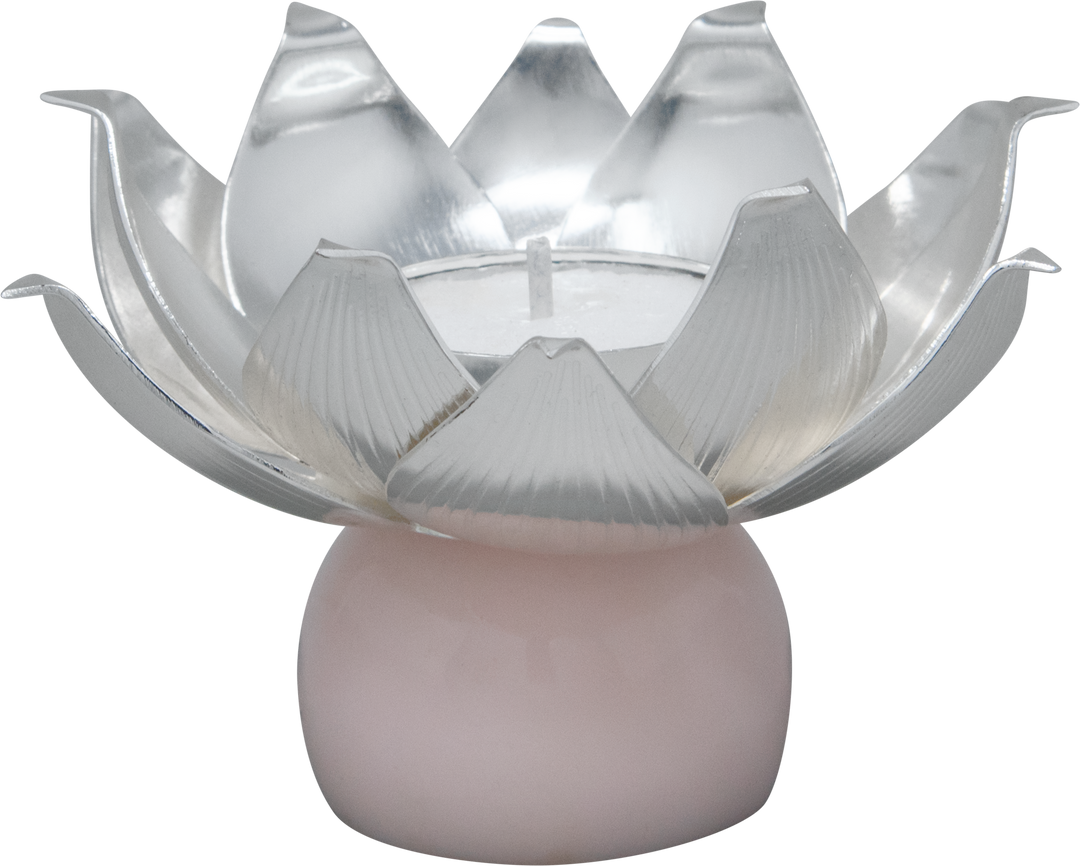 Silver pink lotus diya stand