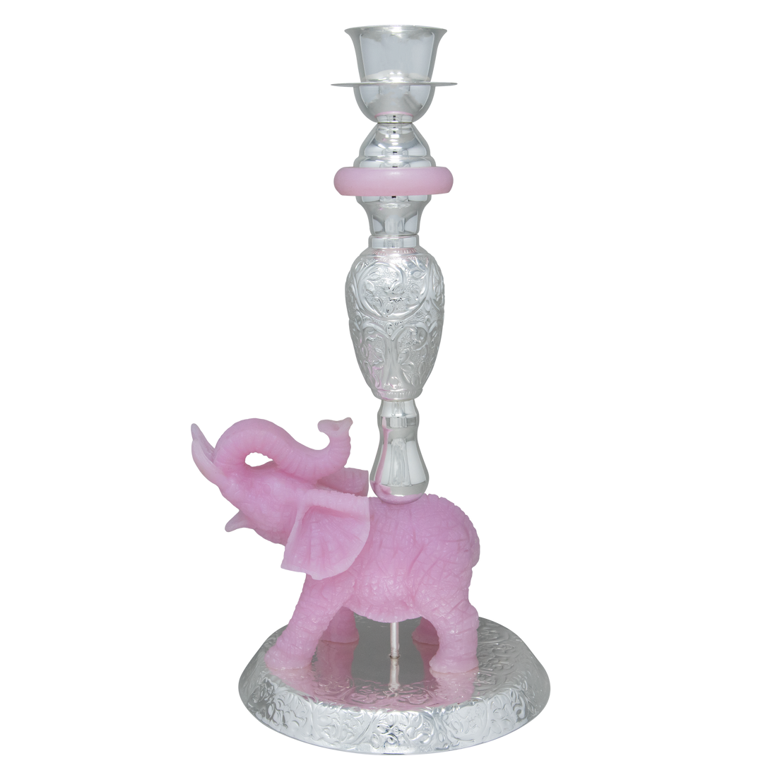 Silver candle stand with pink elephant