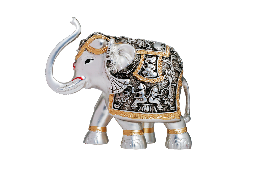 Silver Elephant with Golden Black Drape