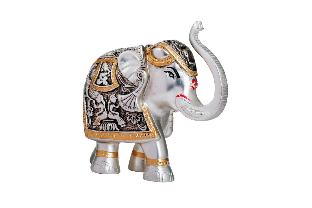 Silver Elephant with Golden Black Drape