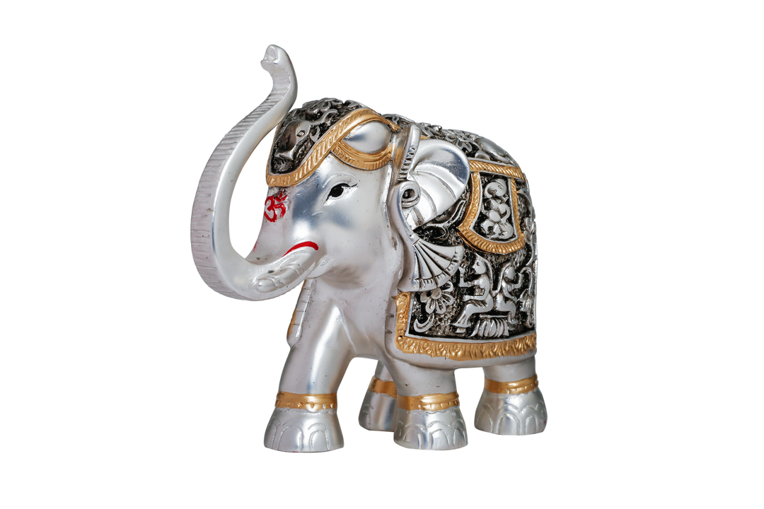 Silver Elephant with Golden Black Drape