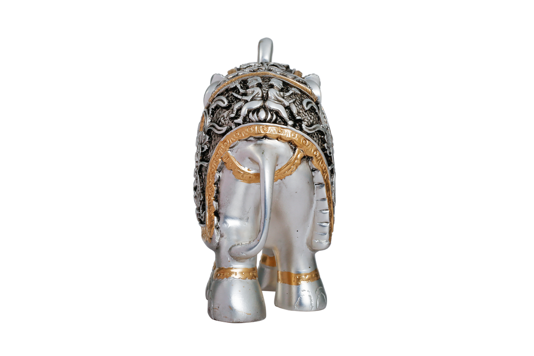 Silver Elephant with Golden Black Drape