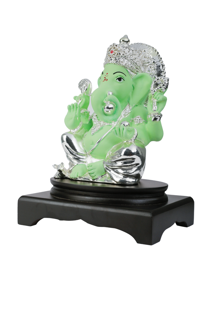 Silver Green Resin Ganesh Ji