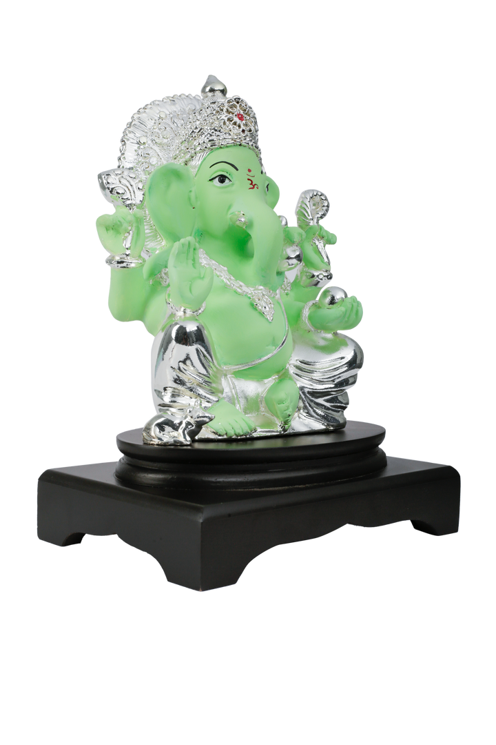 Silver Green Resin Ganesh Ji