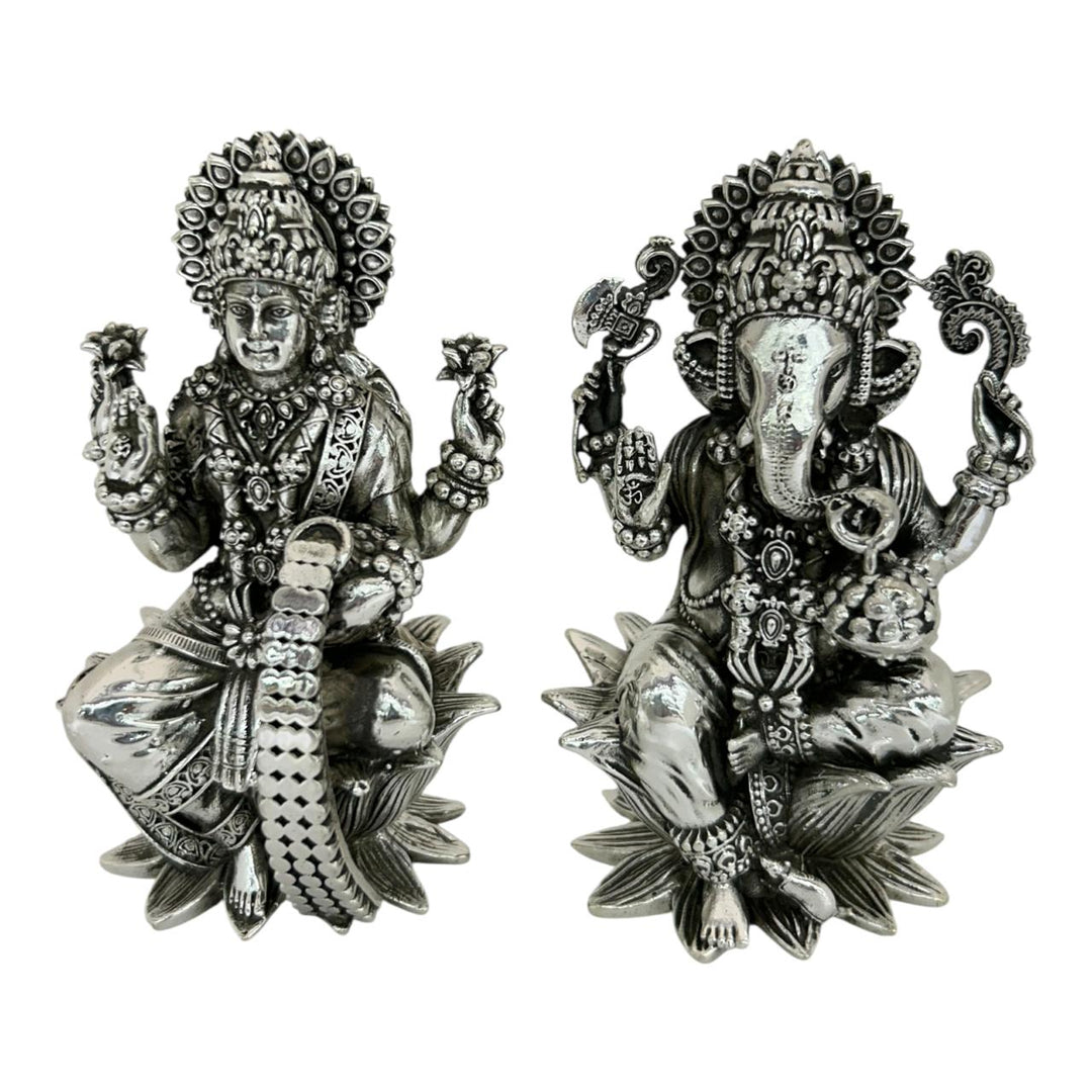 LAXMI GANESHA PURE SILVER IDOL 925 (ANTIQUE)