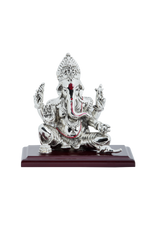 Load image into Gallery viewer, Silver Ganesh ji sitting on wooden stand (Copy)
