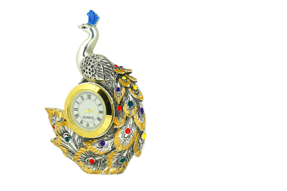 Silver Plated PEACOCK CLOCK
