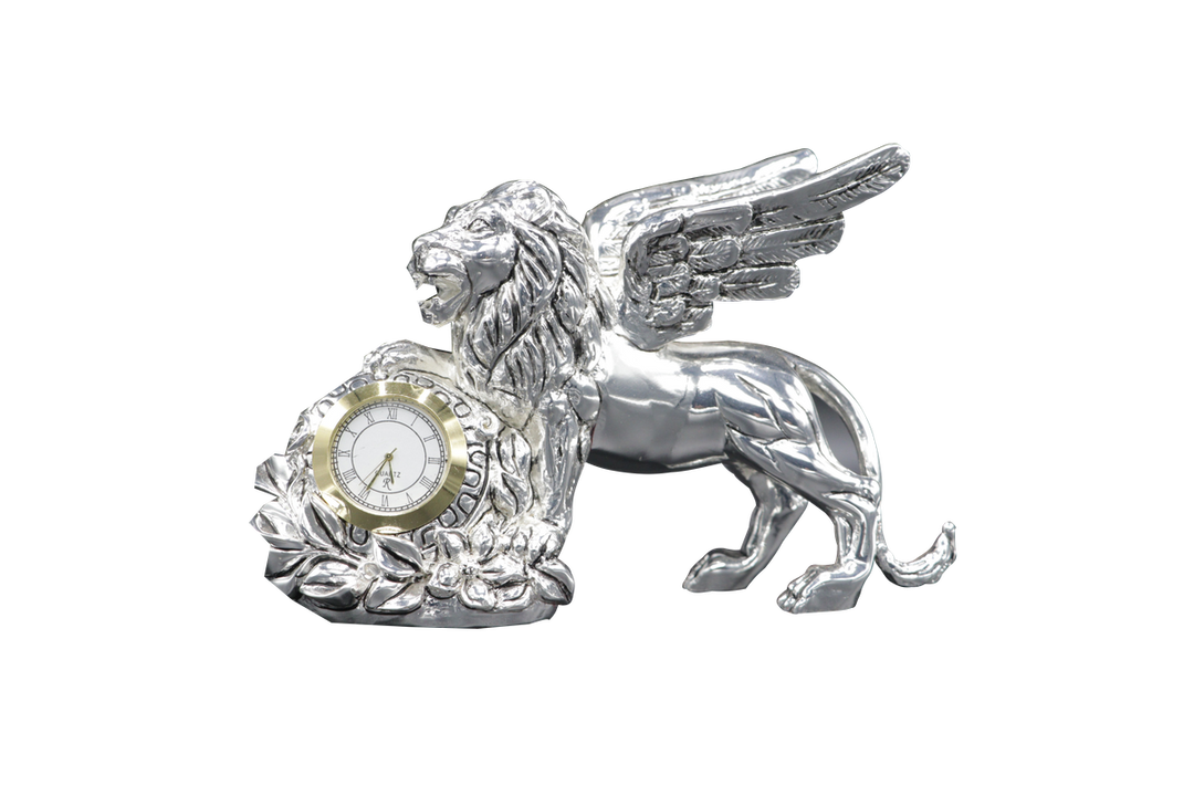 Silver Plated Flying Lion Clock Set