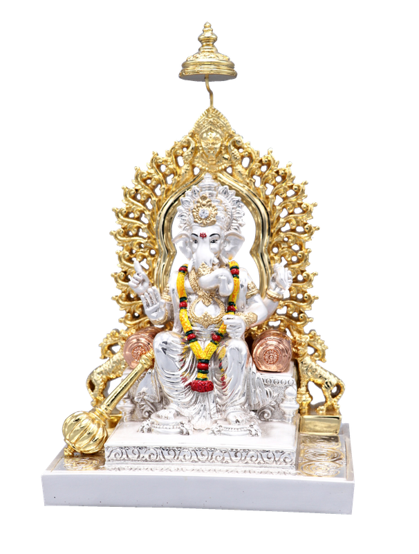 Majestic Silver Plated Chattar Ganesha on Singhasan