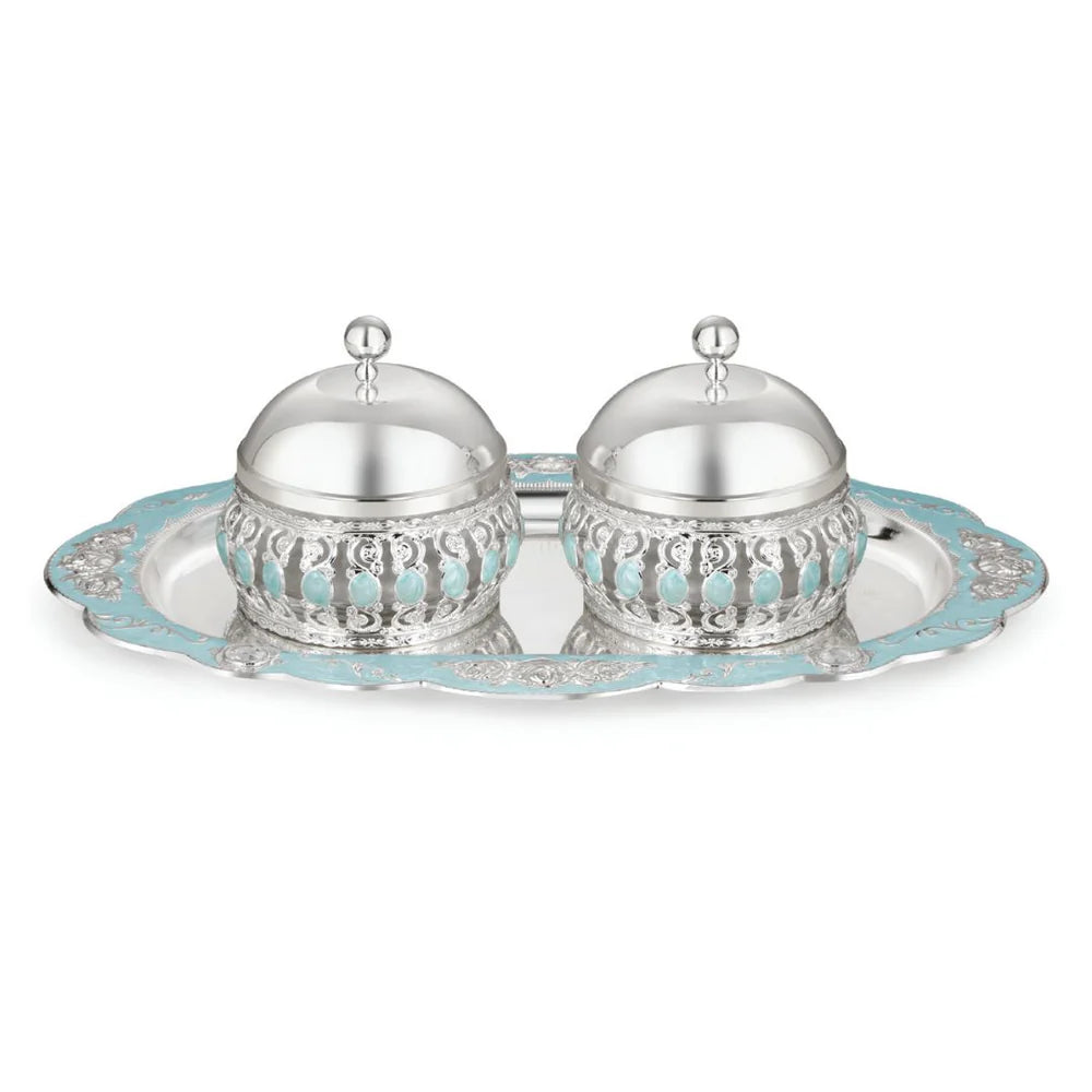 Oval Tray With Wet of 2 Candy Jars (blue)